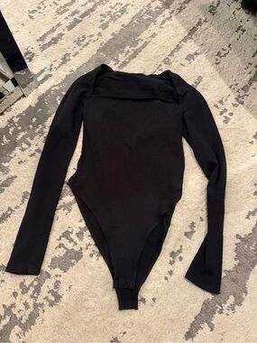 Black Long Sleeve square neck  One-Piece Bodysuit